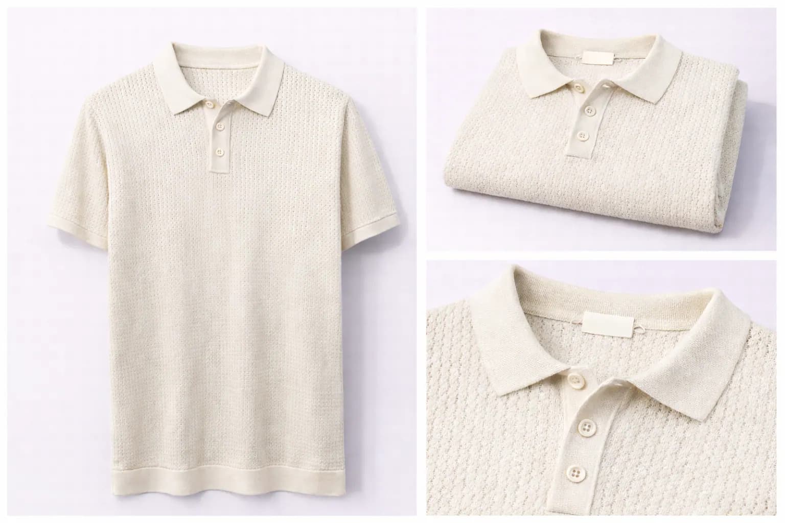 Cream Contrast Trim Cotton Polo