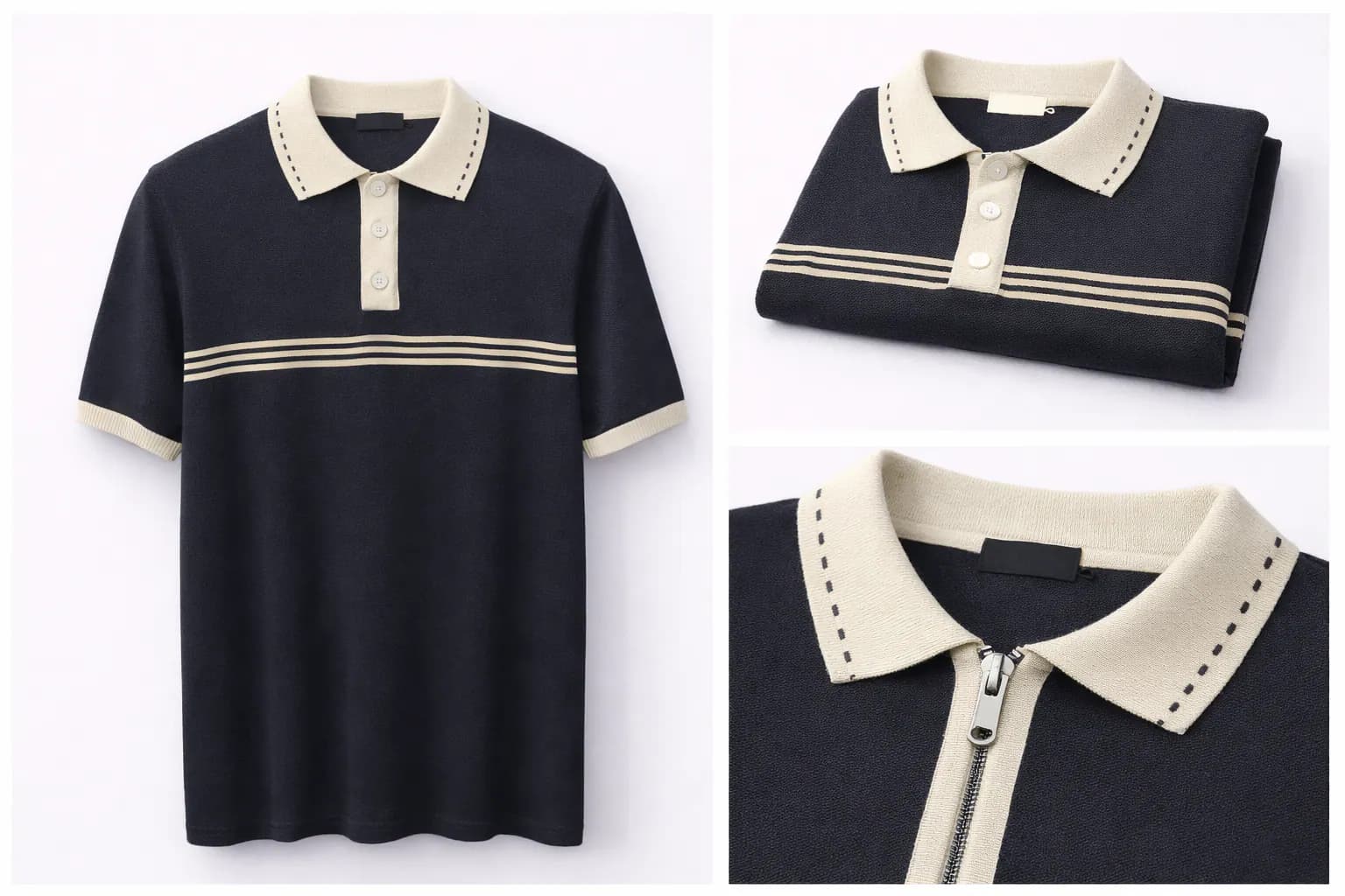Navy Contrast Trim Cotton Polo