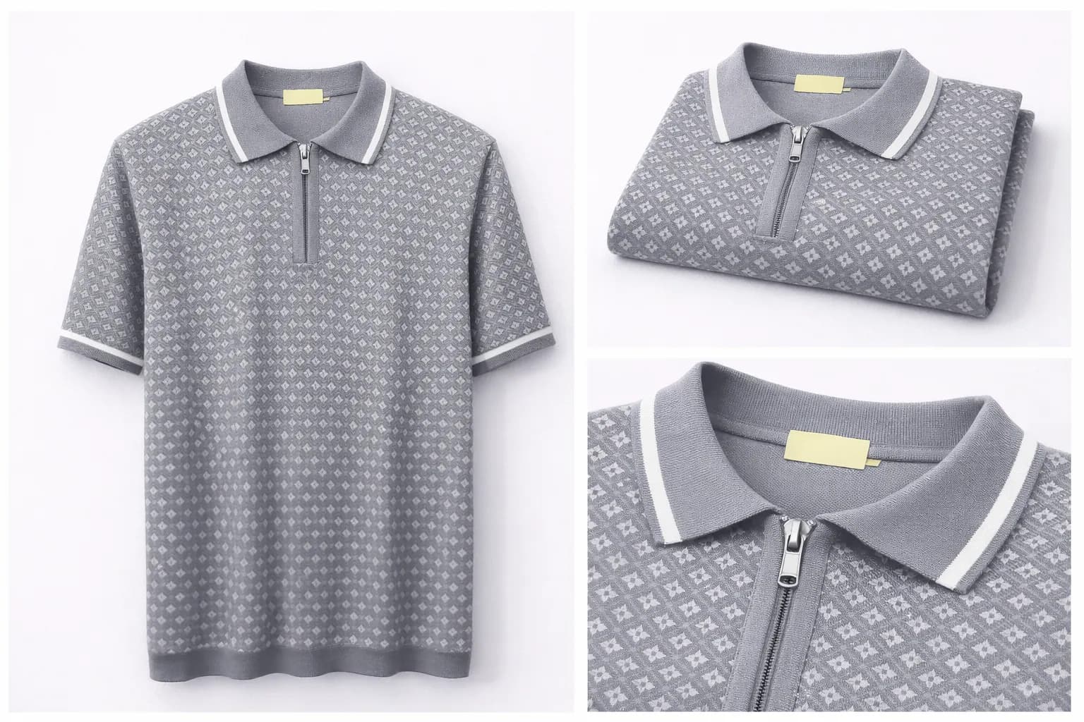Heather Grey Contrast Trim Cotton Polo