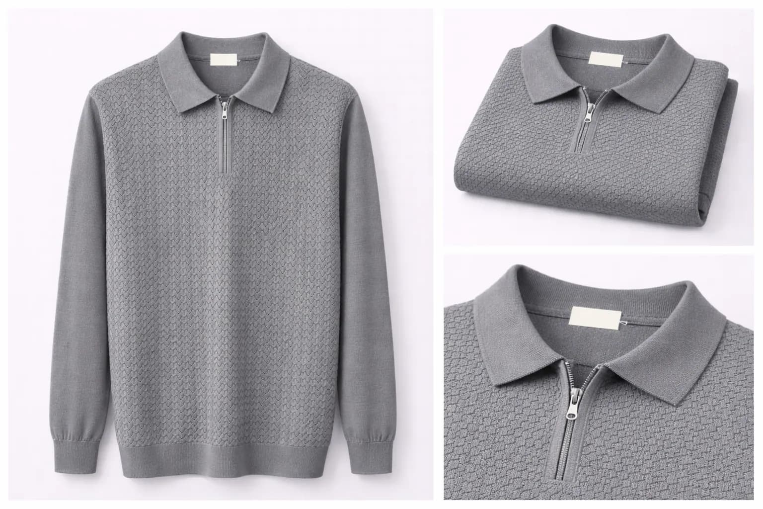 Heather Grey Contrast Trim Cotton Polo