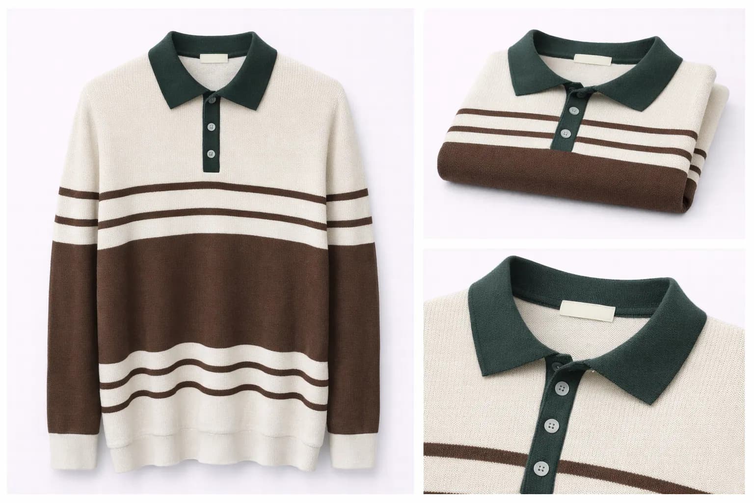 Cream Contrast Trim Cotton Polo