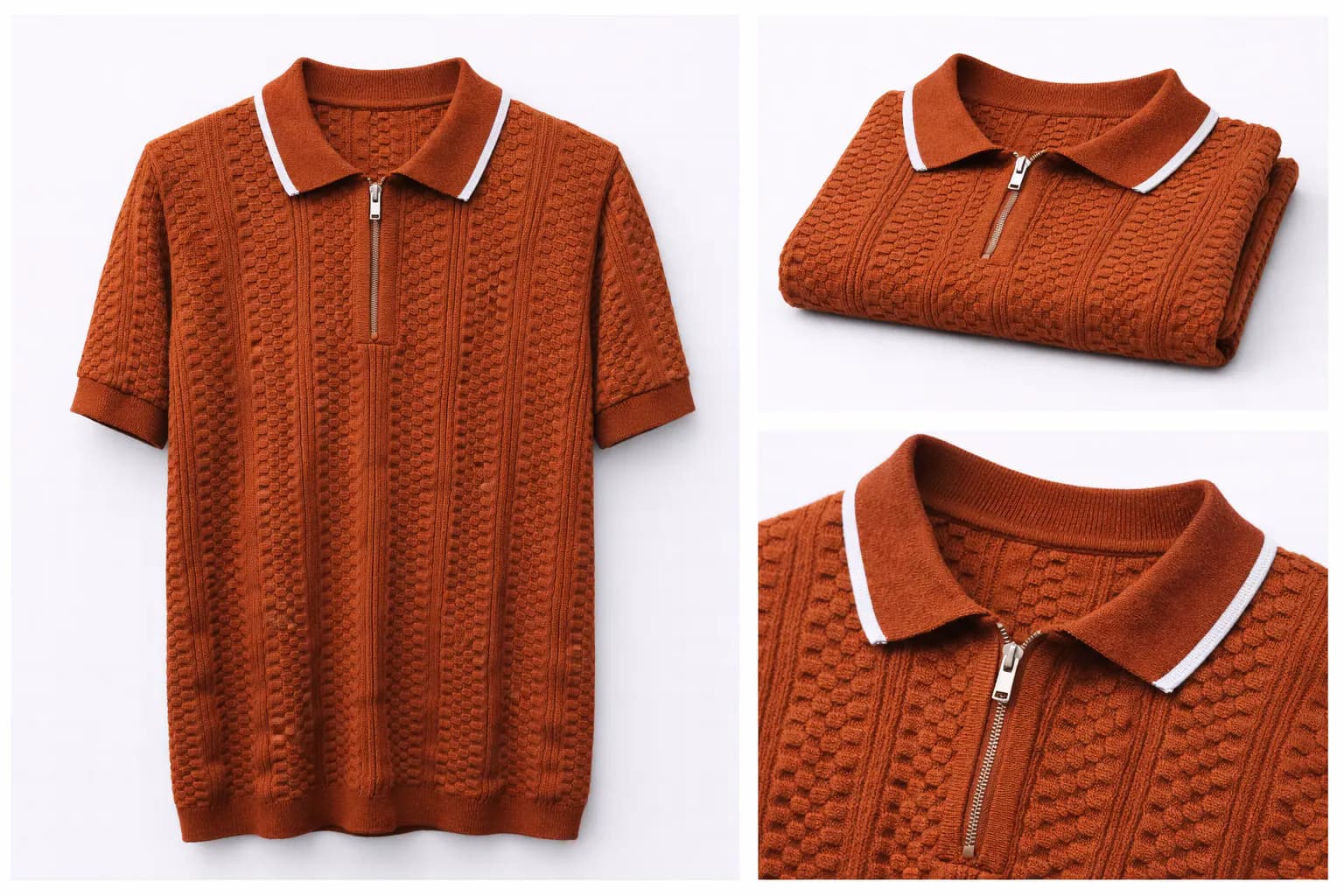 Rust Contrast Trim Cotton Polo