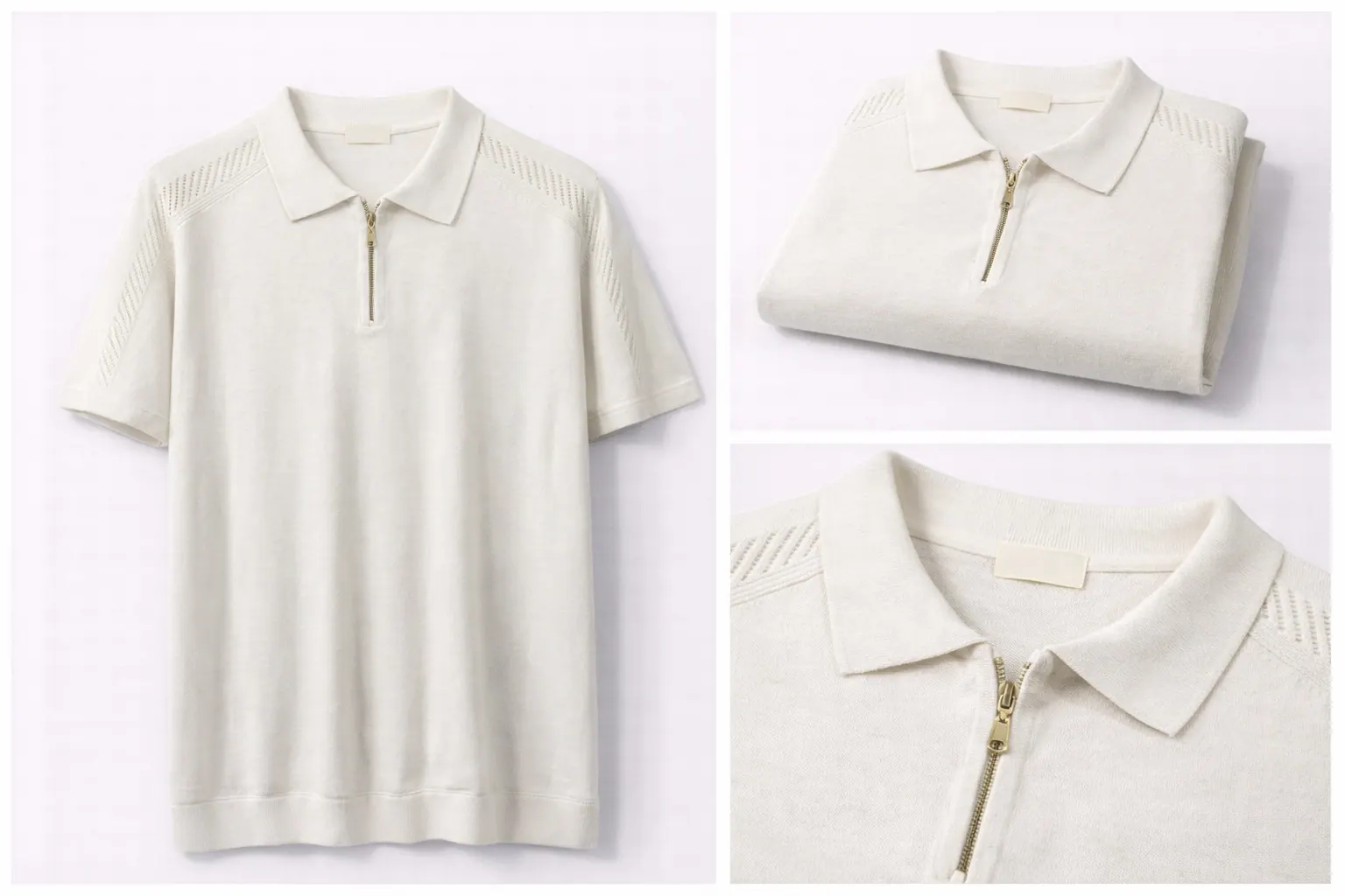 Cream Contrast Trim Cotton Polo