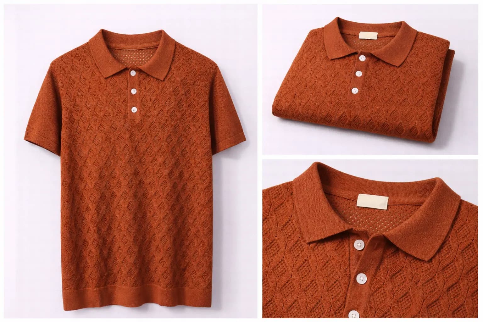 Rust Contrast Trim Cotton Polo