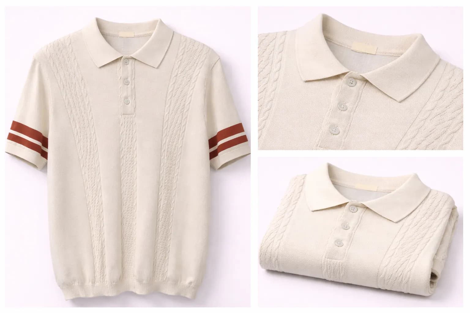 Cream Contrast Trim Cotton Polo