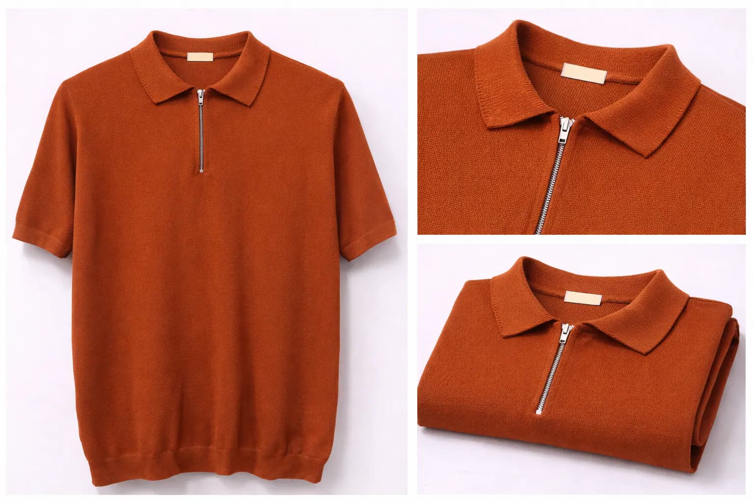 Rust Fine Rib Cotton Polo