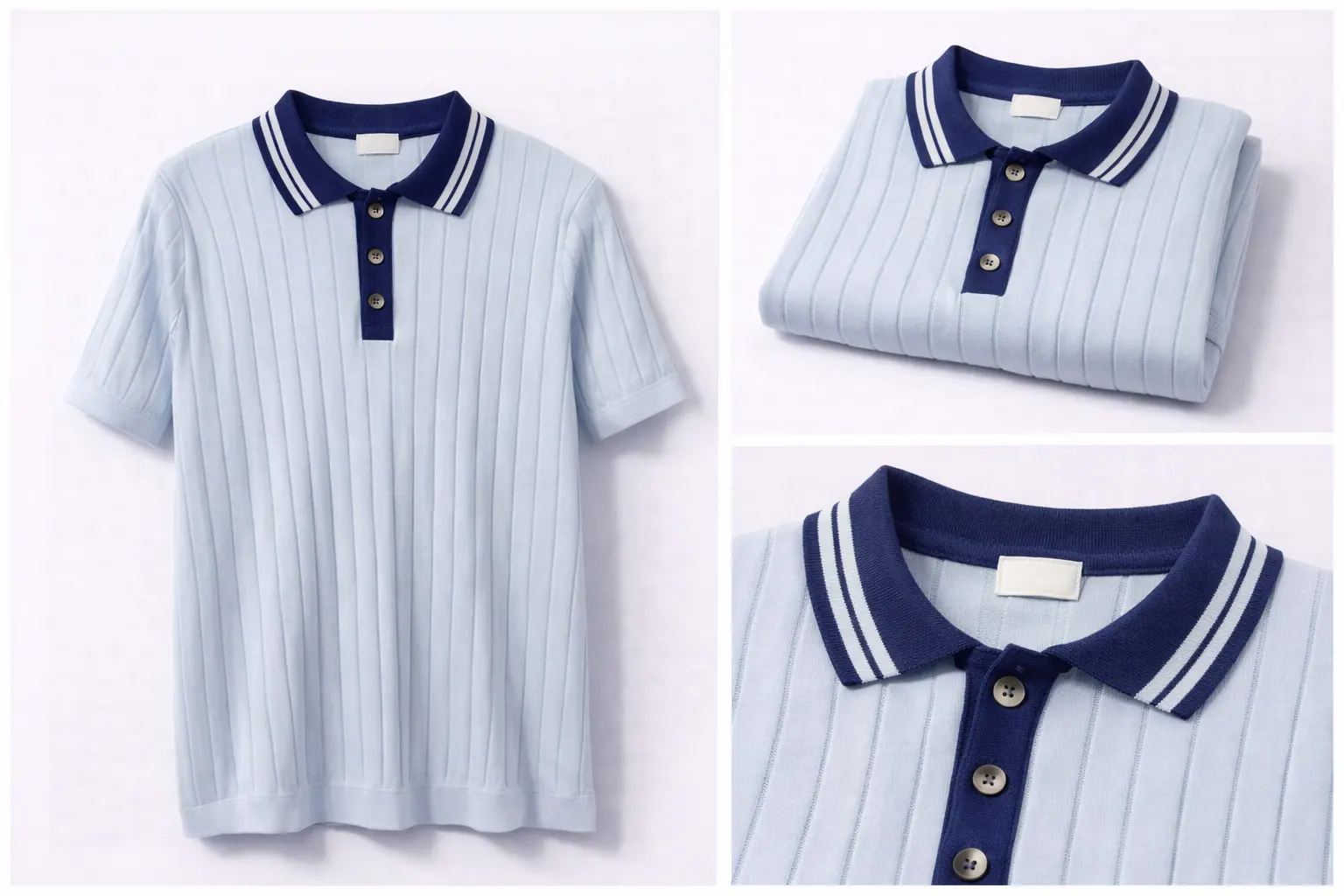 Sky Blue Contrast Trim Cotton Polo