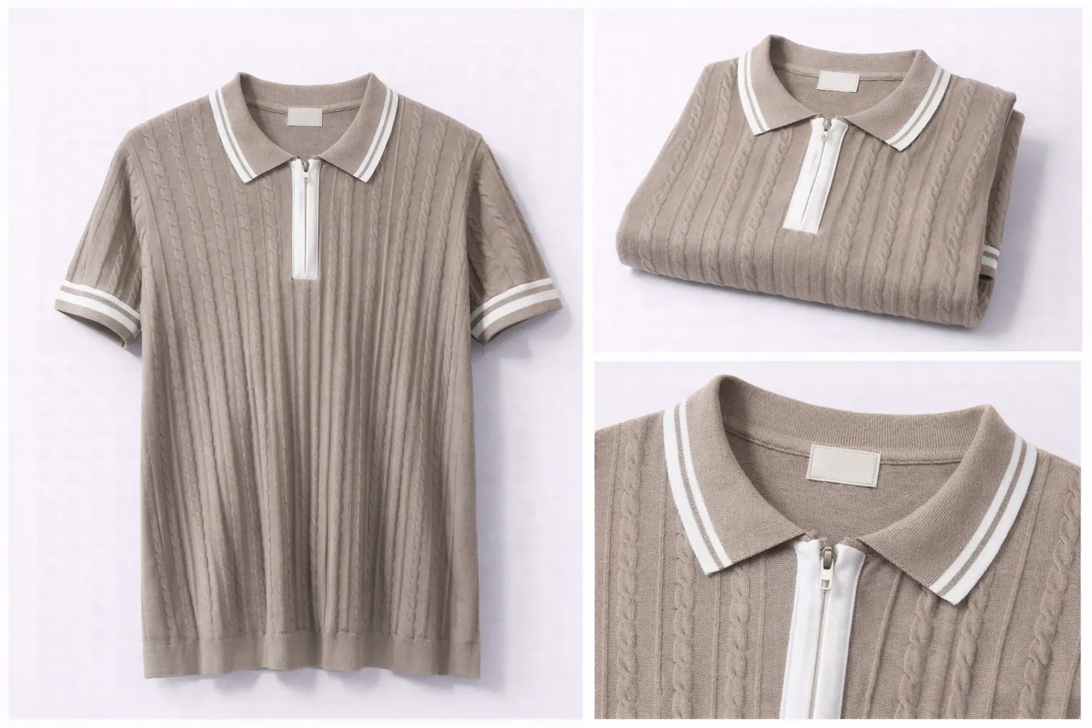 Heather Grey Contrast Trim Cotton Polo