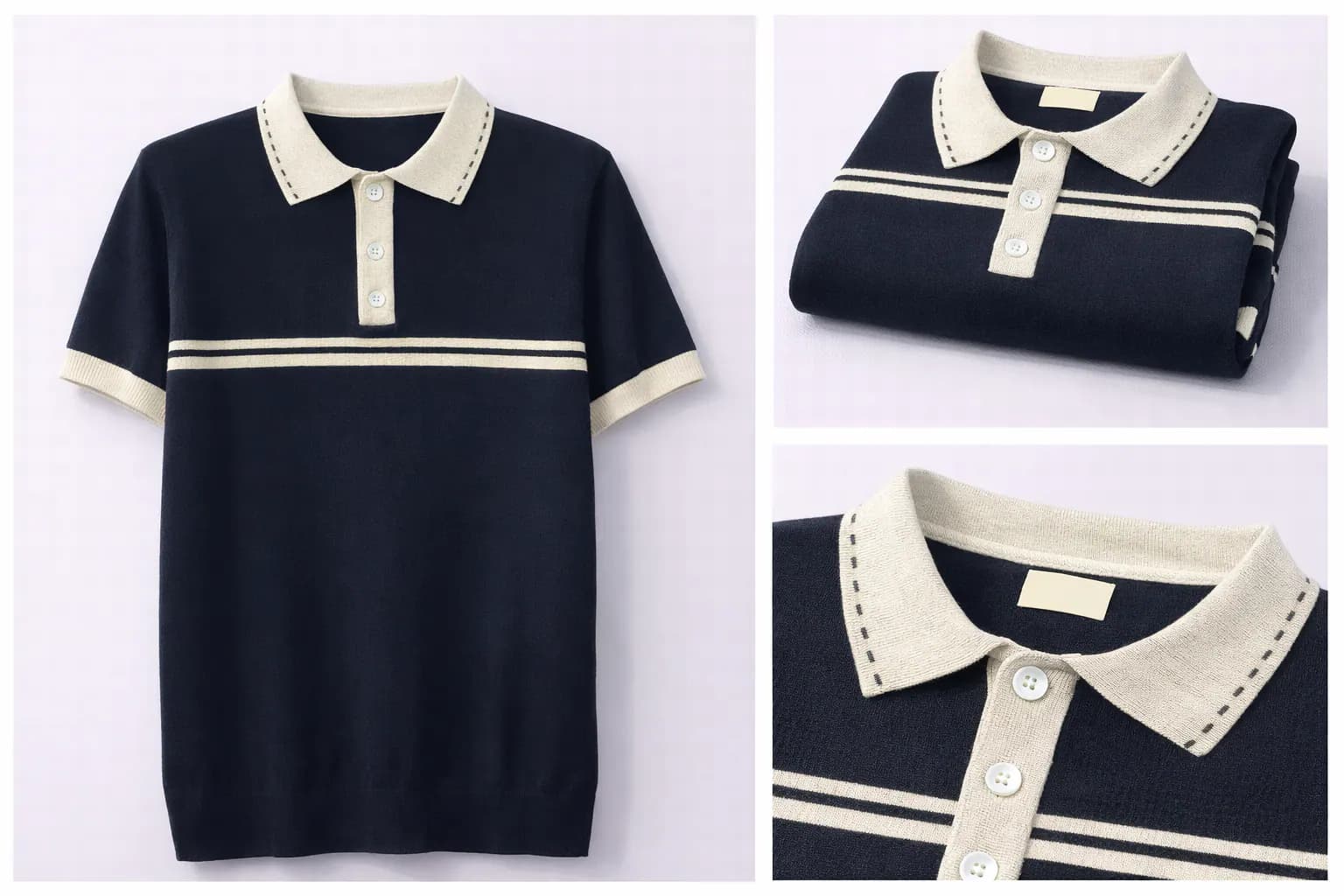 Navy Contrast Trim Cotton Polo