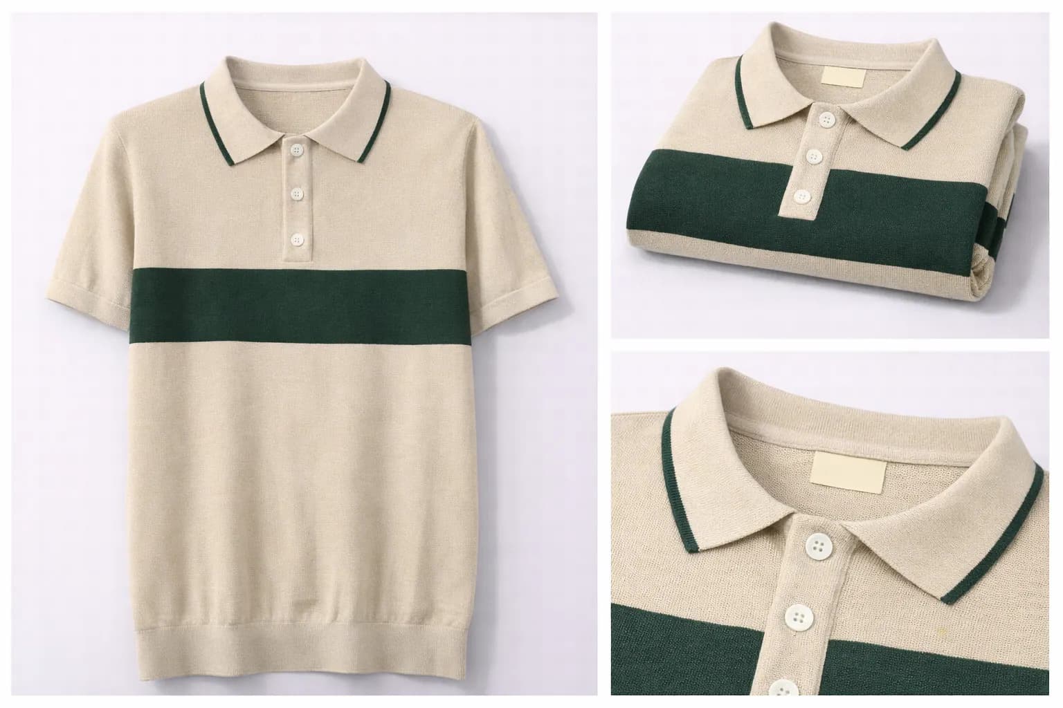 Cream Contrast Trim Cotton Polo