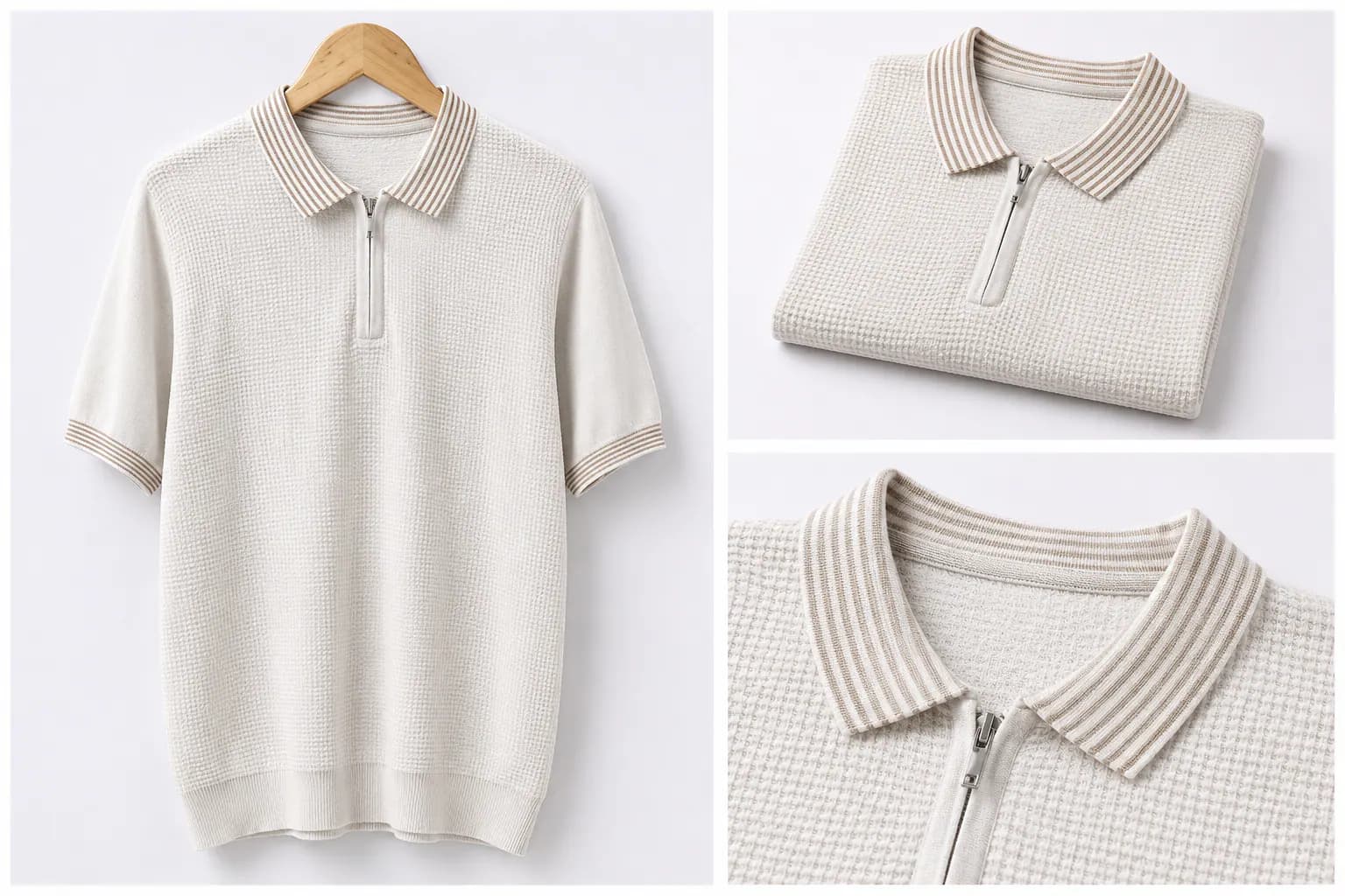 Cream Contrast Trim Cotton Polo