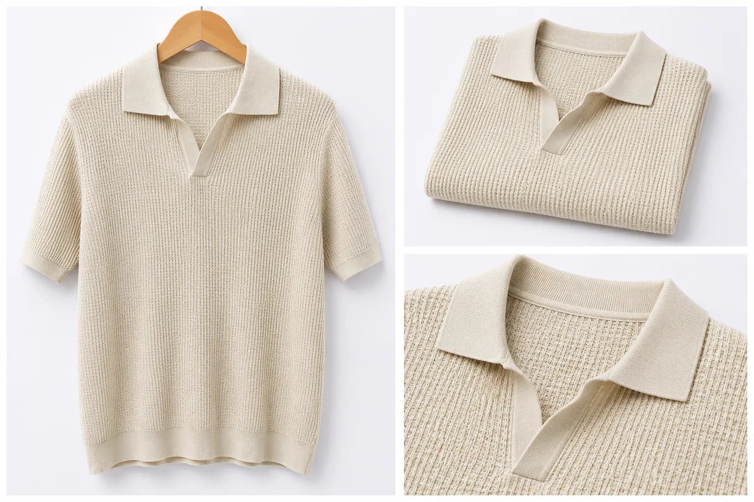 Oatmeal Contrast Trim Cotton Polo