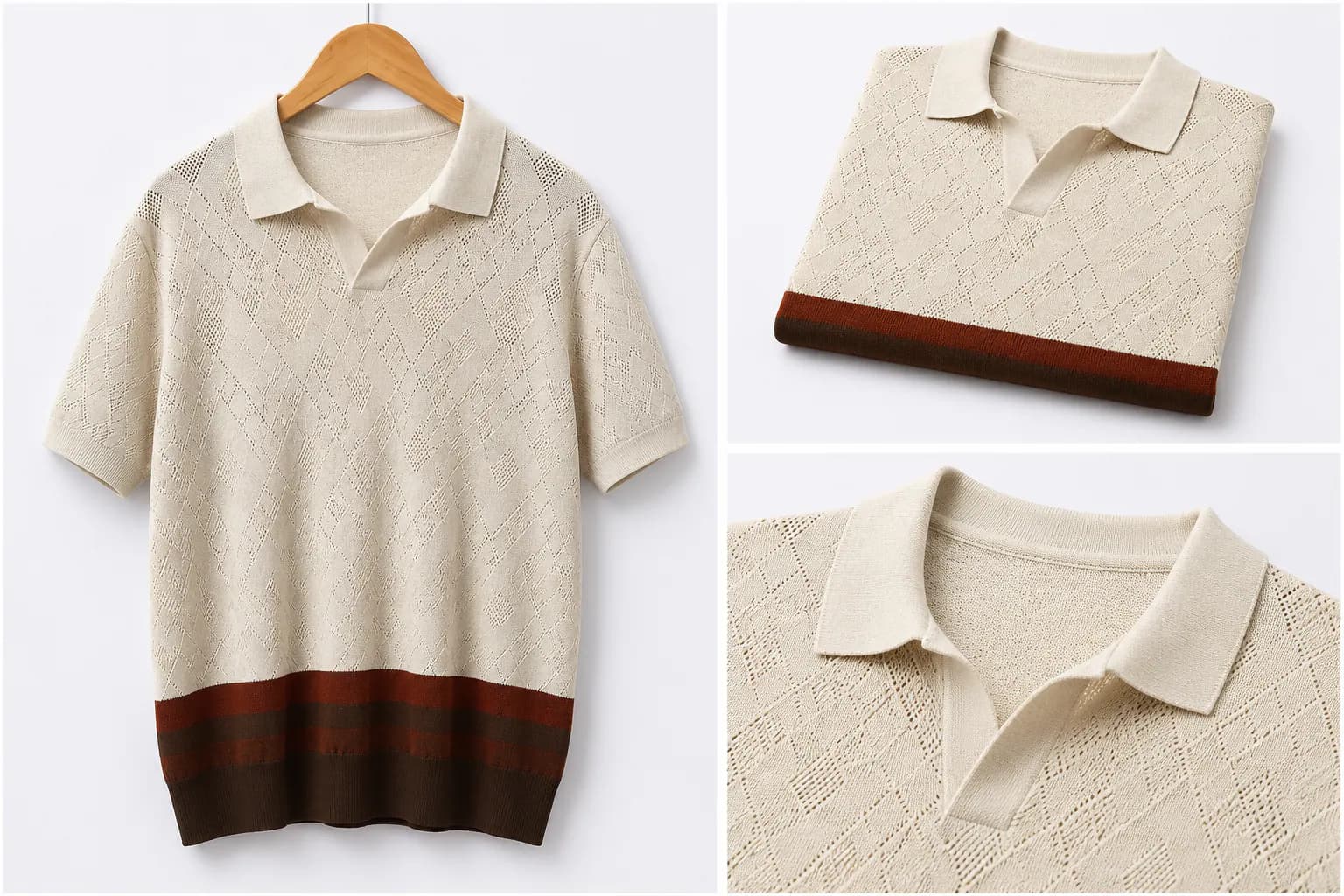 Cream Contrast Trim Cotton Polo