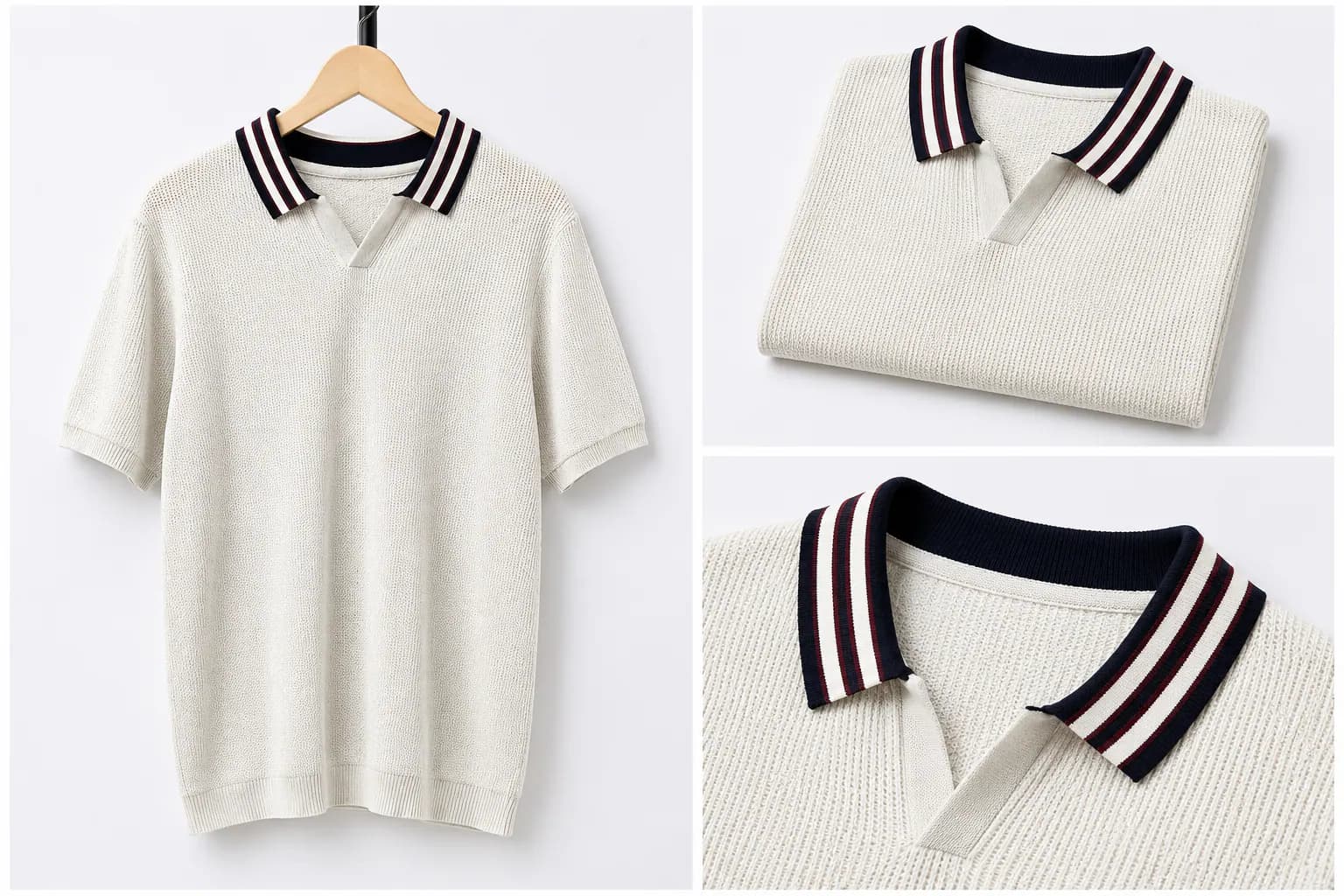 Cream Contrast Trim Cotton Polo