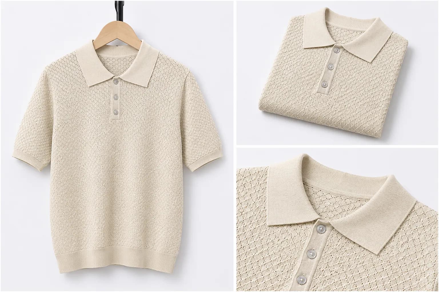 Cream Contrast Trim Cotton Polo