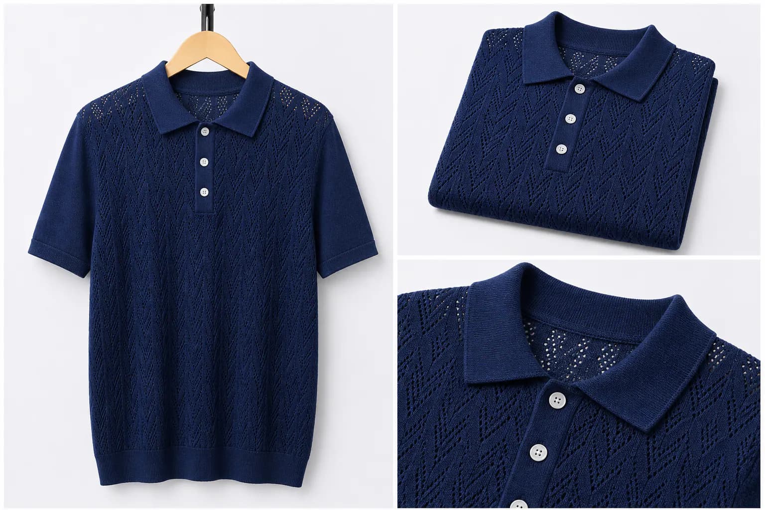 Navy Fine Rib Cotton Polo