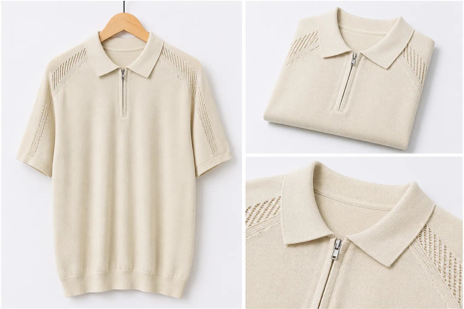 Cream Contrast Trim Cotton Polo