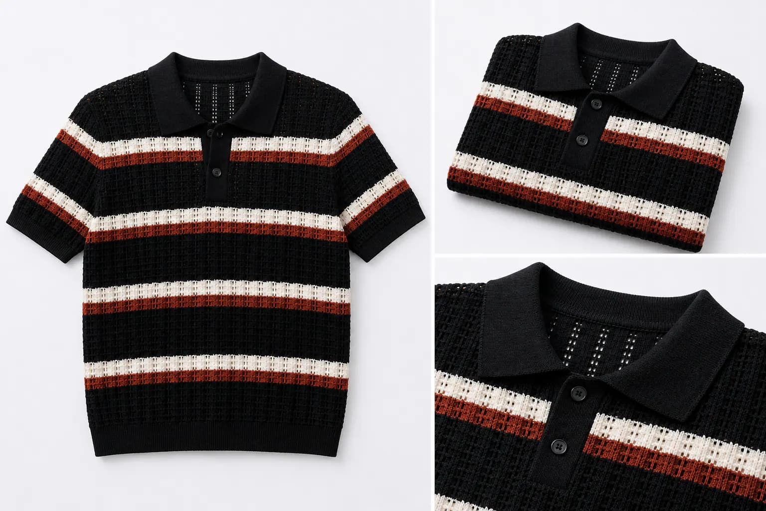 Black Contrast Trim Cotton Polo