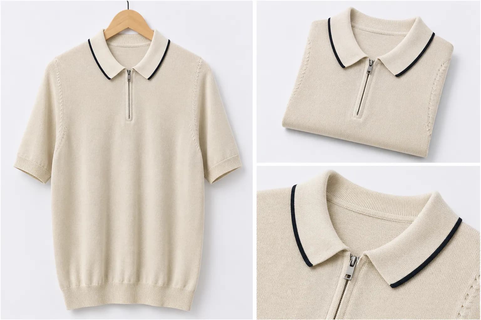 Cream Contrast Trim Cotton Polo