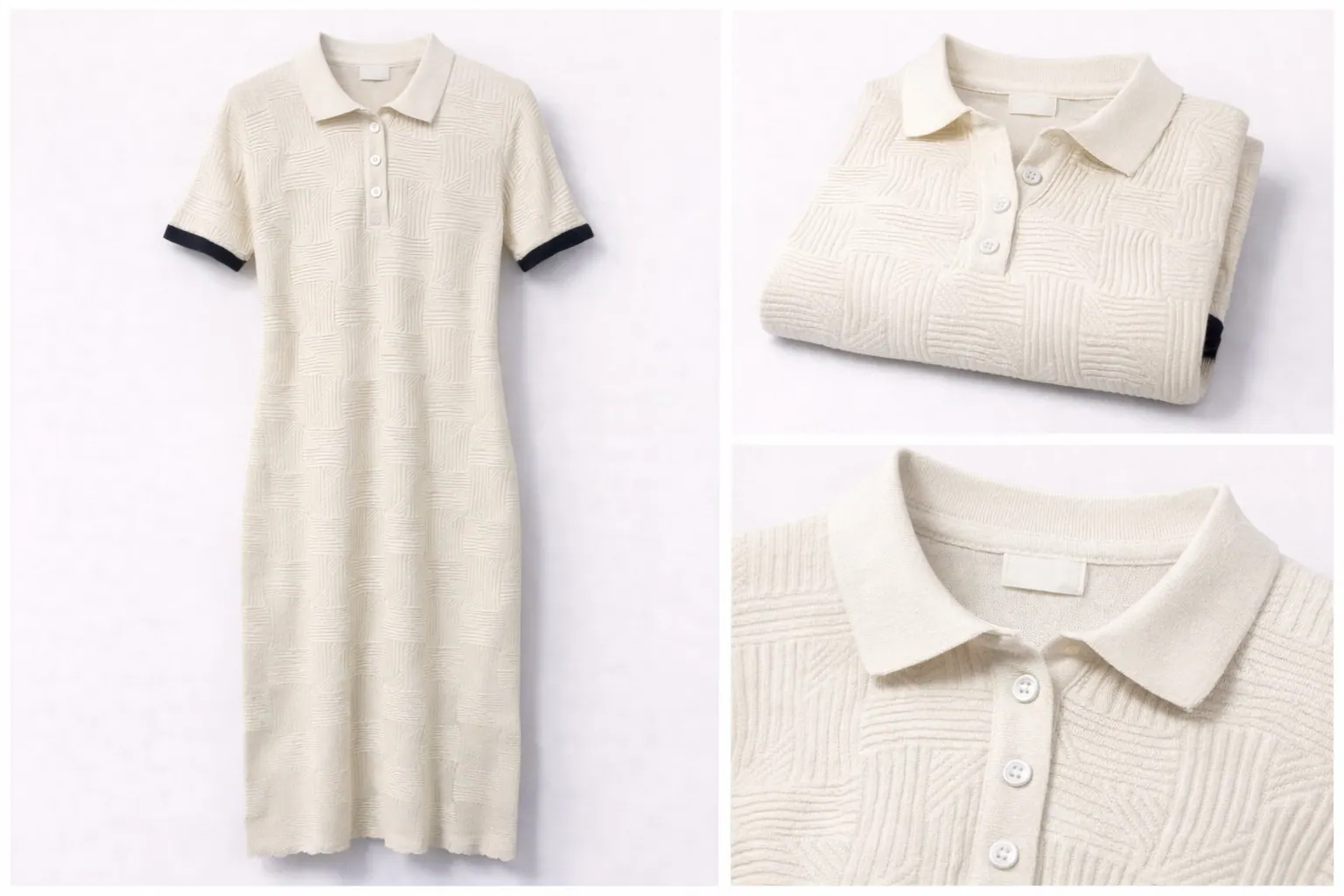 Cream Column Cotton Knit Dress