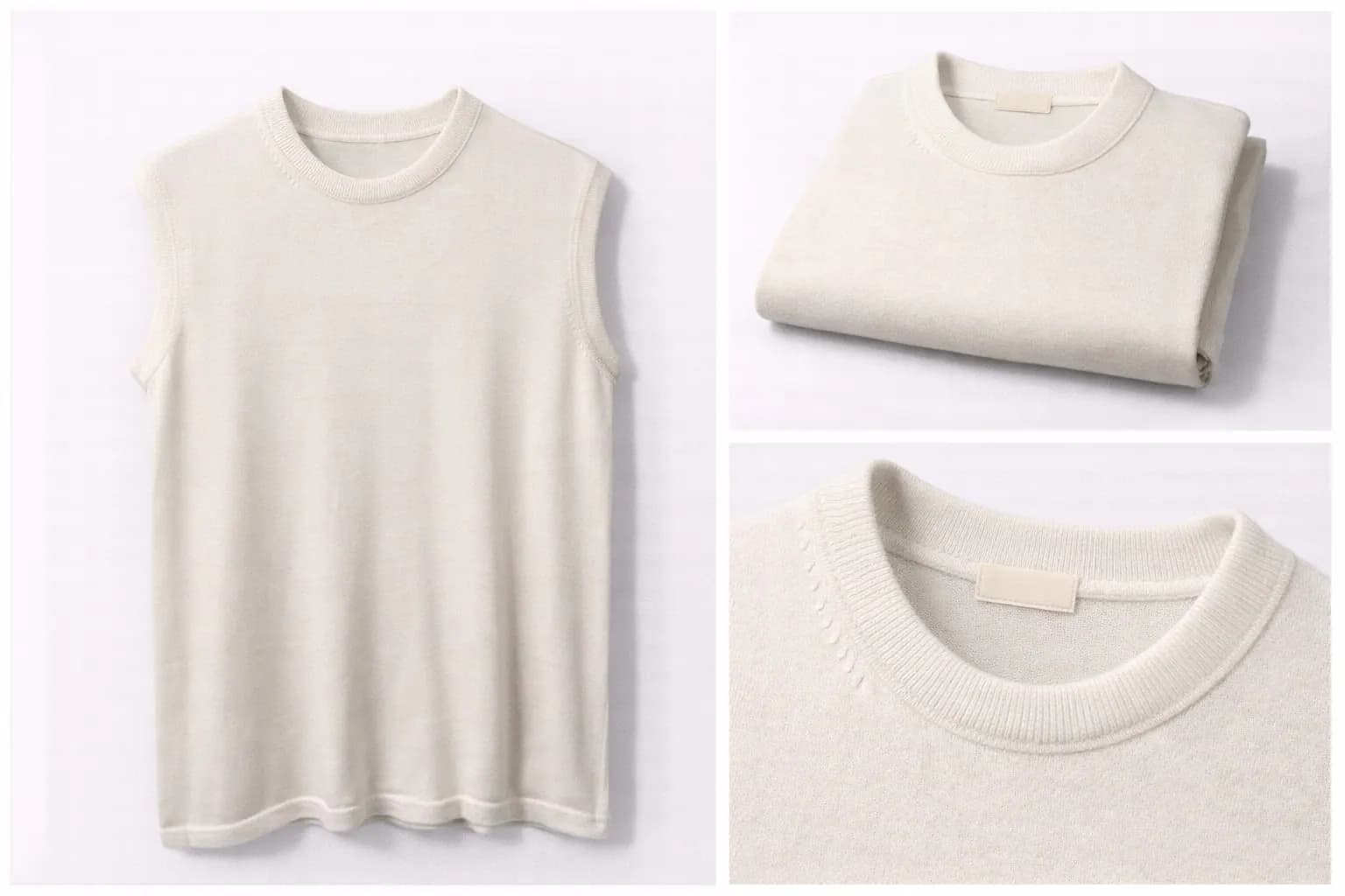 Cream Soft Rib Cotton Knit Top
