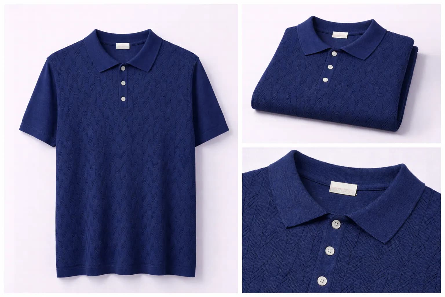 Navy Fine Rib Cotton Polo